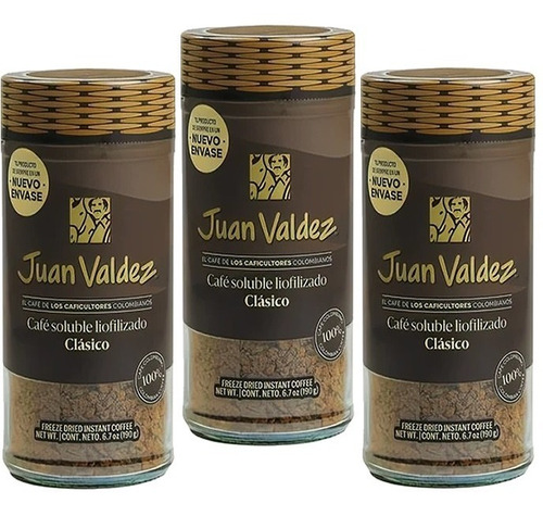 3 Cafe Liofilizado Juan Valdez X 190g - g a $620