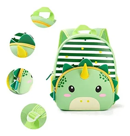 Mochila Impermeable Para Niños De 2 A 5 Años-dinsaurio Verde