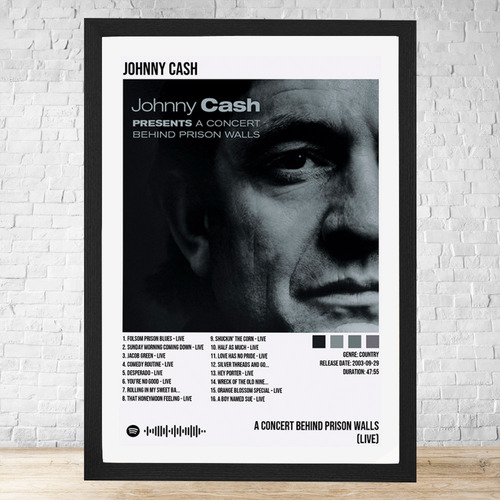Cuadro Johnny Cash 5 30x40 Con Vidrio Y Marco Madera C565 Negro Moderno