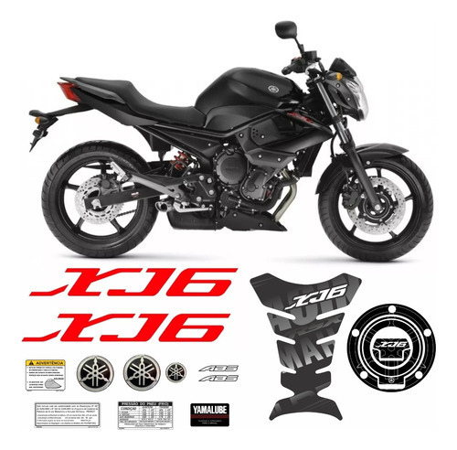 Kit Adesivo Emblema Yamaha Xj6 2011 Preta Xj61118 Cor ADESIVO EMBLEMA GRÁFICO FRONTAL TANQUE XJ6 TRICOLOR