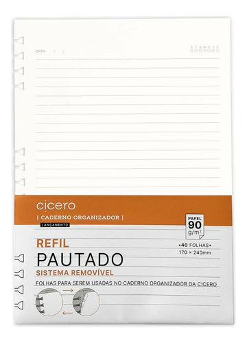 Refil Caderno Organizador 40 Folhas Offset 90g 17x24 Cicero