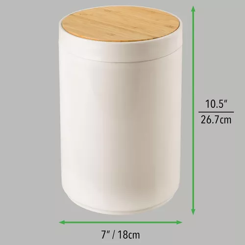 Papelera Blanca Tapa Giratoria Bambú, Baño