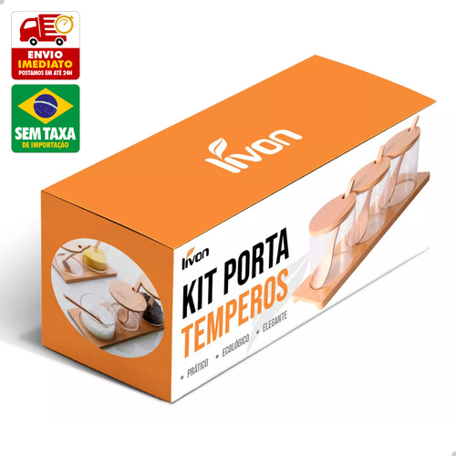 Kit Porta Temperos Cozinha Vidro Colher Suporte Bambu 300ml