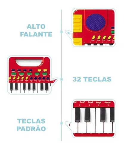 Teclado Infantil Vermelho 31 Teclas Reproduz e Grava Envio Imediato!