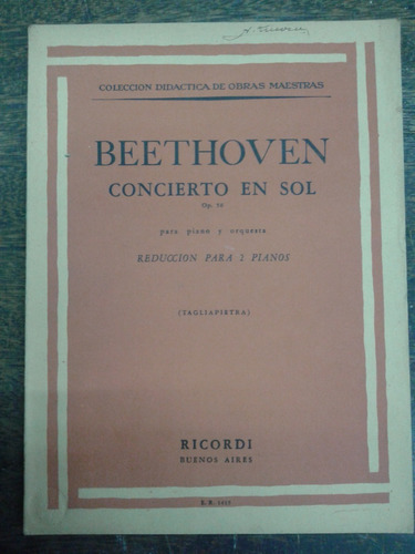 Imagen 1 de 4 de Beethoven * Concierto En Sol * Op. 58 * Para Piano * Ricordi