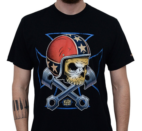 Camiseta Caveira Pistão Moto Custom Carro Harley Hot Rod