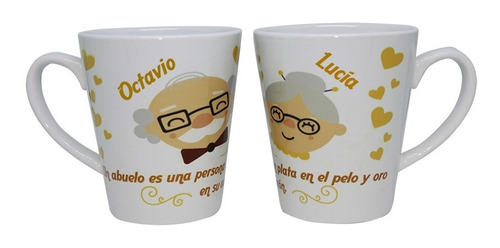 Regalo Para Los Abuelos Par De Tazas Cónicas Personalizadas.