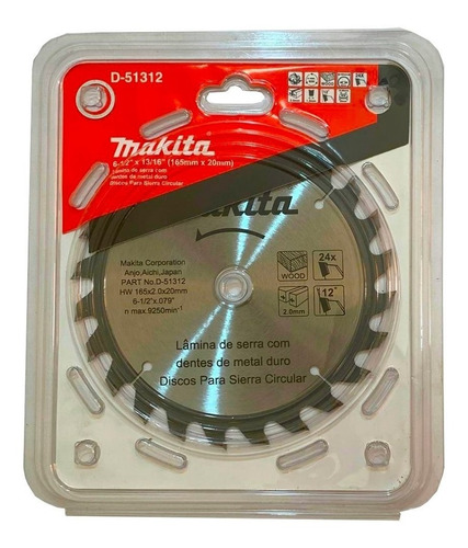 Disco De Serra Tct 165mm X 20 Mm 24 Dentes Makita D-51312