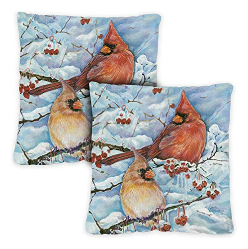 Fundas De Almohada De Invierno Cardenales Y Bayas, 18x1...