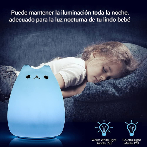 Imagen 3 de 7 de 7 Colores Lampara Luz Noche Led De Gato Para Bebes Y Niños