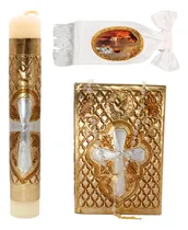 Comprar Kit Primera Comunión Vela Biblia Repujado Rosario Santisimo
