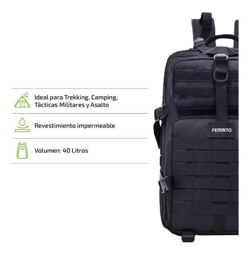 Imagen 5 de 9 de Mochila Tactica Femmto 40 Litros Camping Mochilero Trekking