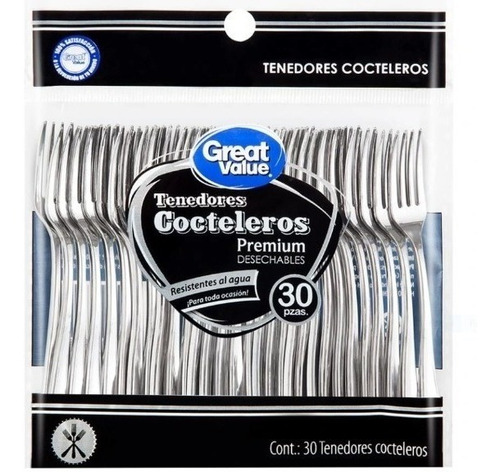 Tenedor Great Value Desech. Premium Coctelero  4paq C\30pz 