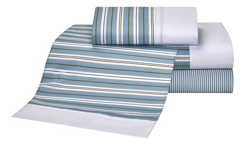 Juego De Sábanas Danubio Stripes King Size 144 Hilos Dominic Blue Estampado