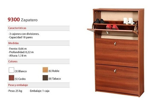 Zapatero 18 Pares 66x22x118cm 930 Cedro