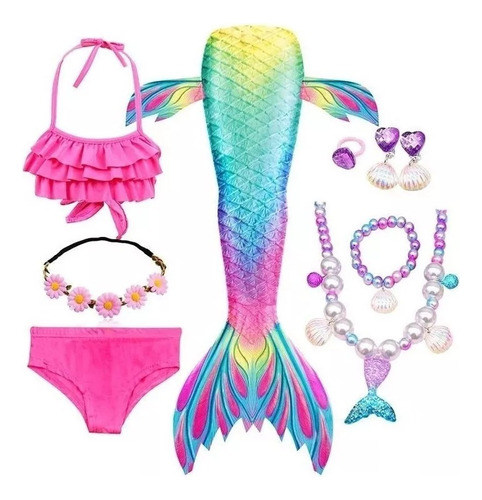 Kit De Cola De Sirena Con Bikini Sin Monoaleta Para Niños