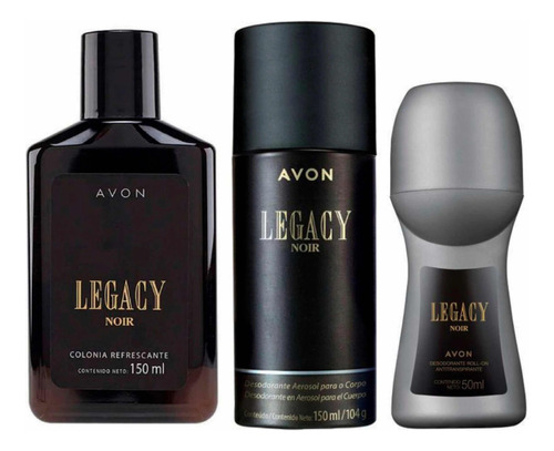 Avon Legacy Noir, Set X 3: Colonia, Desodorantes Hombre