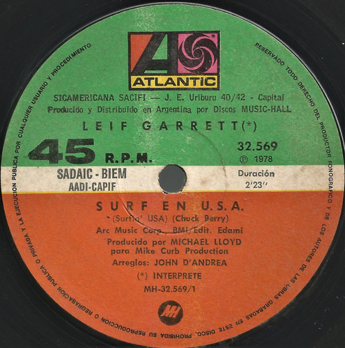 Leif Garrett / Surf En Usa Una Chica Especial Simple Vinilo