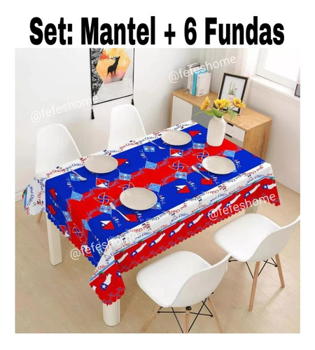 Mantel Rectangular 140x220 + 6 Fundas Para Sillas Fiestas