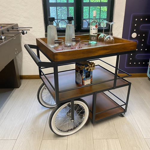 Imagen 3 de 4 de Carrito De Servicio Bar Cantina Cava De Madera Con Llantas