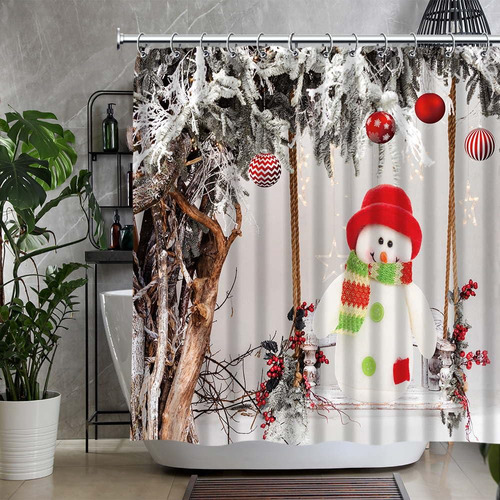 Qzjdx Cortina De Ducha De Navidad Para Baño, Muñeco De Ni.