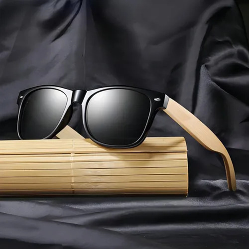 Lentes Gafas Sol Bambu Madera Hombre Mujer Unisex Bambu Espejo Beige Negro Negro Beige