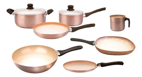 Set  Hudson Cobre 8 Piezas Bateria + Wok + Bifera + Jarro