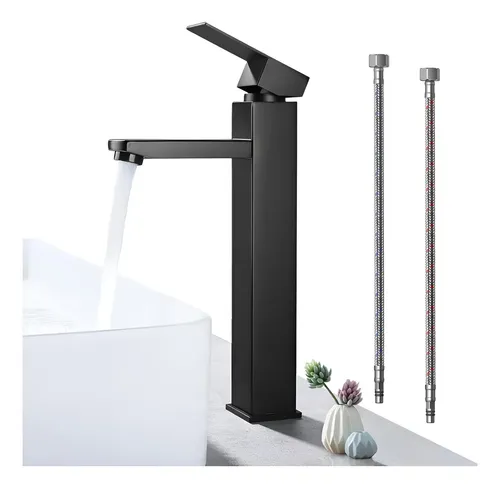 Torneira Banheiro Monocomando Cascata Bica Alta Aço Inox 304 Preto Fosco
