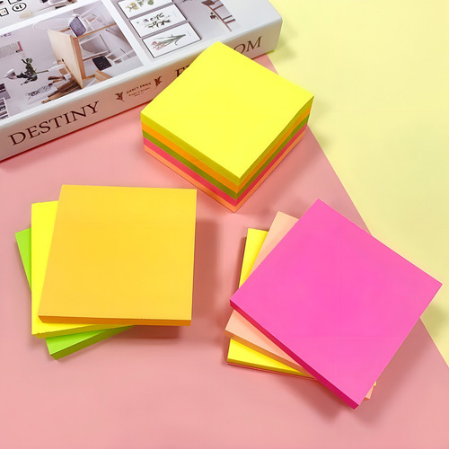 Bloco De Notas Adesivas 4 Cores Neon Quadrado Post It 100fls