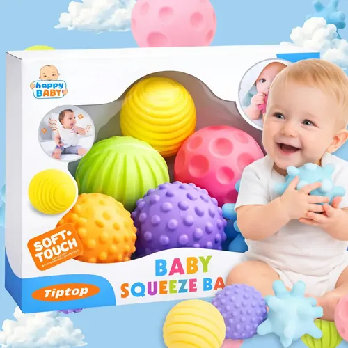 Kit 6 Bolas Sensorial Tátil Mordedor Para Bebe Montessori