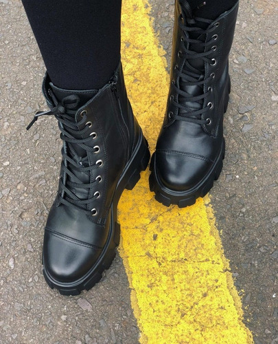 Imagem 5 de 7 de Coturno Bota Tratorada Plataforma Blogueira Couro Legítimo