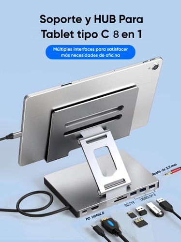 Dapon Soporte Para Tableta Con Hub Usb C 4k 60hz 8 En 1