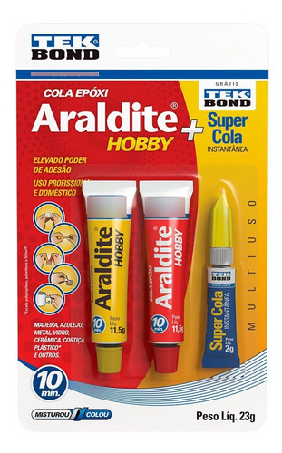 Cola Epóxi Araldite Hobby 10min + Super Cola Tekbond 23g - 3