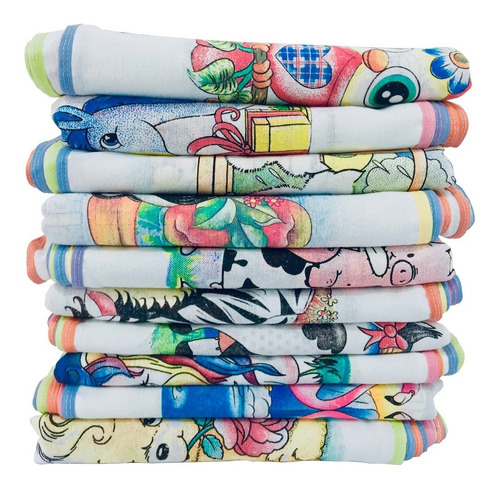Pano De Prato Atacado Vies Estampado Grande Kit Com 10 Peças