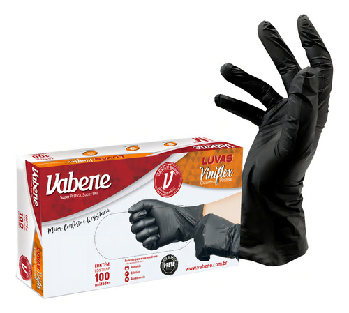 Luvas descartáveis Vabene Viniflex cor preto tamanho GG de elastômero termoplástico em kit de 10 x 100 unidades