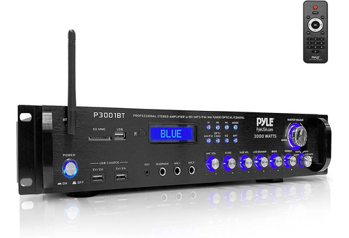 Amplificador Pyle, Bluetooth/mp3/usb/sd/aux, 3000 Vatios
