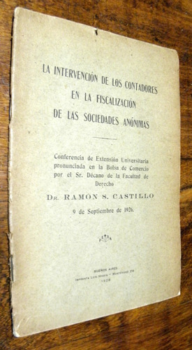 Intervencion Contadores Fiscalizacion Soc Anon Castillo 1926