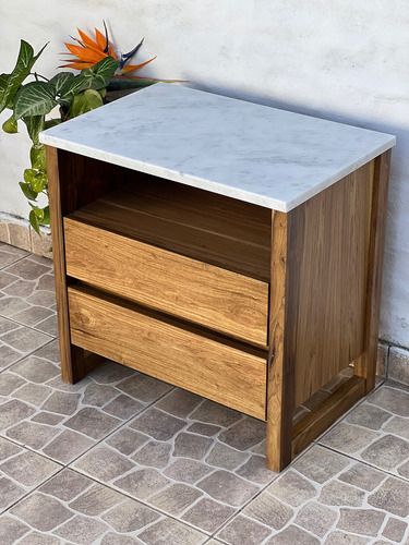 Mesa De Luz Petiribi Y Mármol Carrara Mate Marrón Oscuro