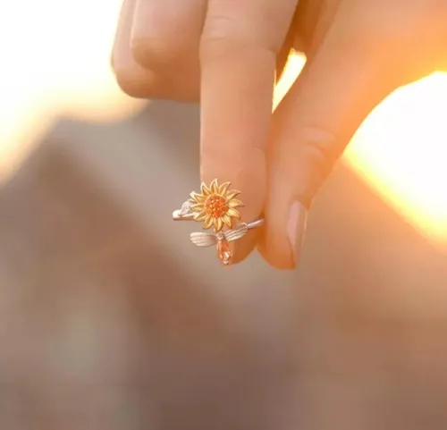 Anillo Antiestrés Girasol Giratorio Mujer Moda Color Plata