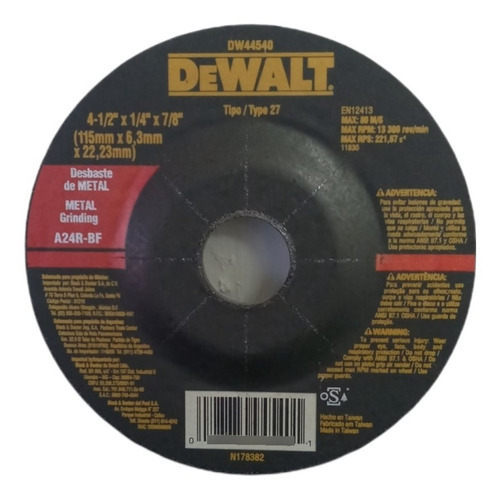 Disco De Metal Dewalt 4-1/2 X 1/8 X 7/8 Dw44540