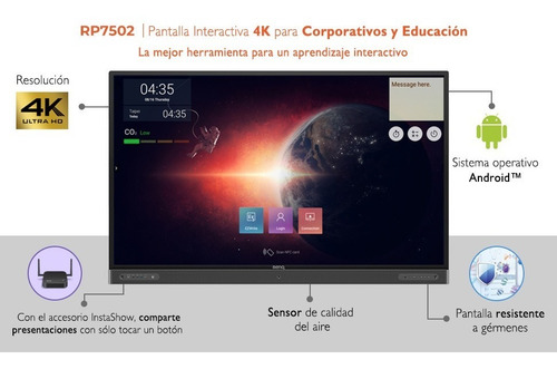Benq Rp7502 Pantalla Interactiva 4k Uhd De 75