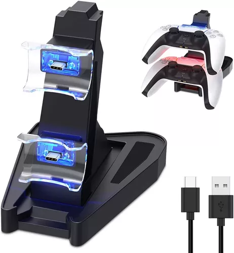 Estación de carga de controlador PS5 para Playstation 5 Dualsense con luz  LED hasta base de cargador de doble soporte, estación de carga para