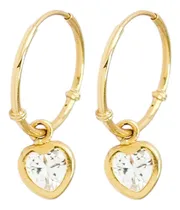 Comprar Aros Oro 18k 15 Mm Argolla Cubanos Corazon Piedra C240