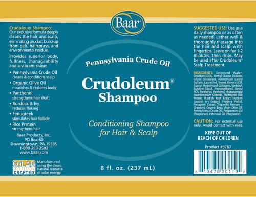 Shampoo Baar Crudoleum, Shampoo 3 Em 1 Para Óleo Bruto Da Pe