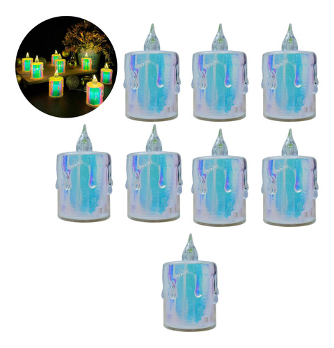 Set X8 Velas Led Souvenir Calida Portatil Holografica 