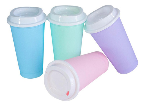 10 Vaso Reutilizable Tipo Starbucks Mug Tapa Colores Pastel
