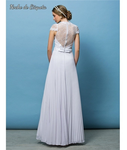 Imagen 2 de 4 de Vestido De Novia Corte Recto Manga Corta Organza/encaje