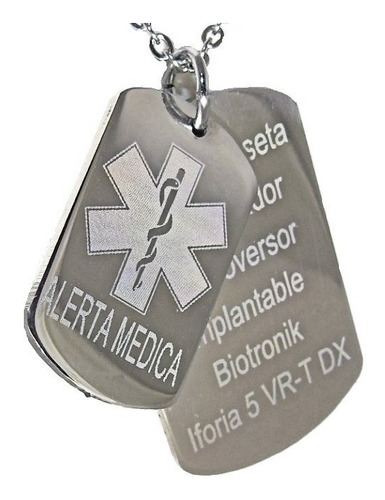 Imagen 1 de 10 de Medalla Acero Alerta Médica Identidad Doble Personalizada
