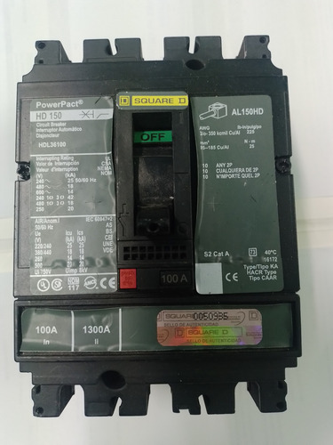 Interruptor Termomagnetico Tripolar Hdl36100 Squared (Usado)