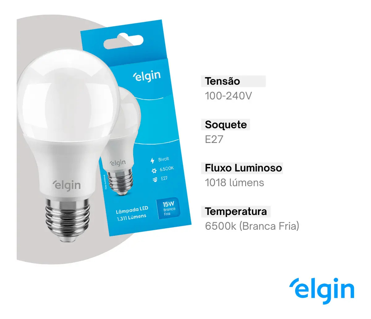 Lâmpada Bulbo Led 15w Bivolt 6500k Luz Branca Potência Superior, Alta Lumens E Economia De Energia